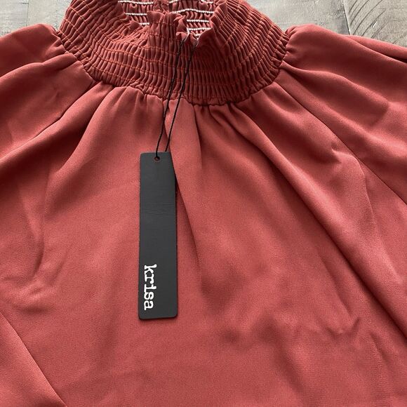 New With Tags Revolve Krisa Smocked Turtleneck Blouse, Rust Size Medium - Picture 4 of 14
